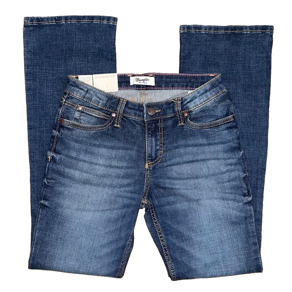 NEW Wrangler Retro Jeans Mid Rise Mae Womens 28/5x32 Denim Western Logo Tag